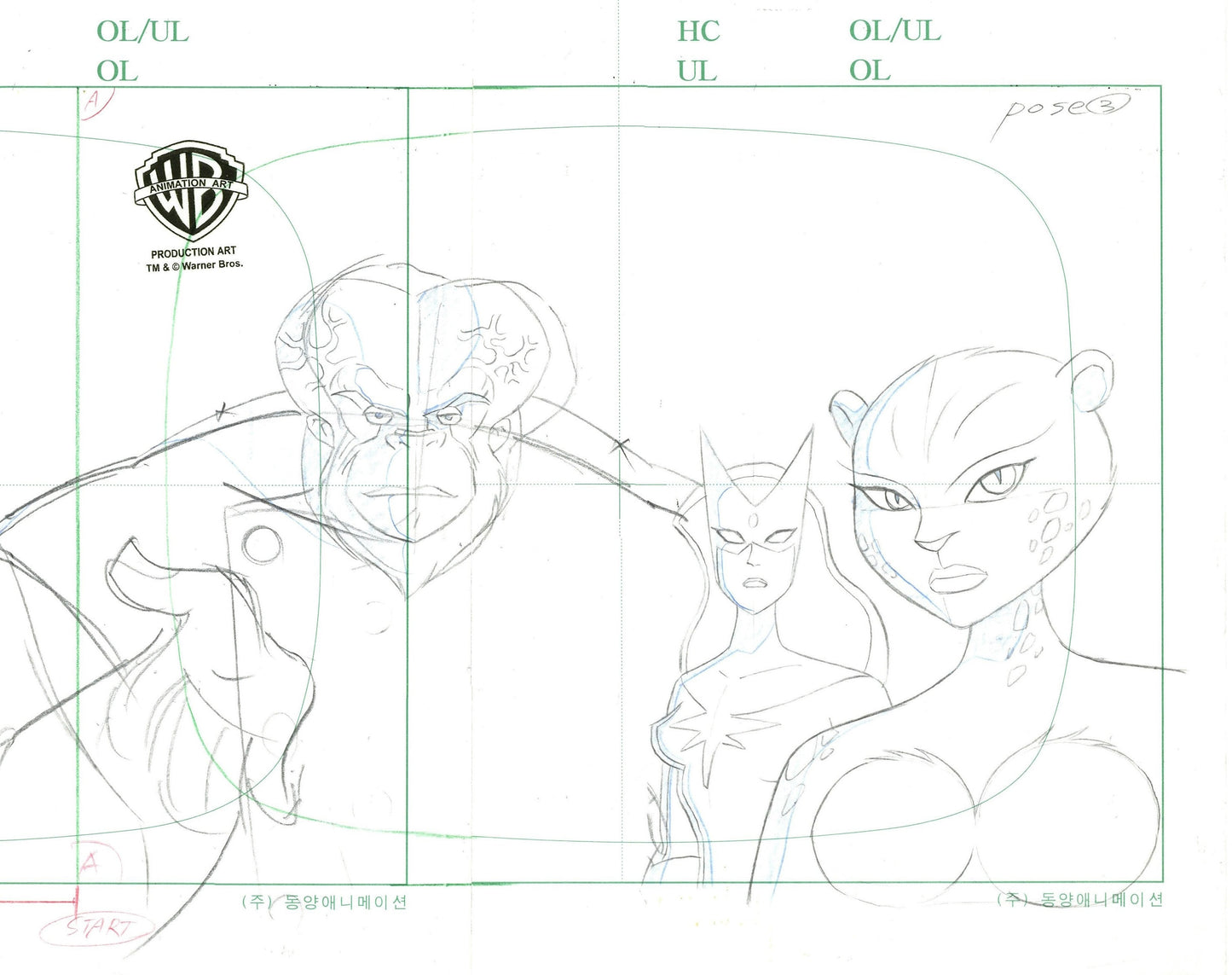 Justice League Original Production Drawing (Pan Layout): Ultra-Humanite, Star Sapphire, Cheetah