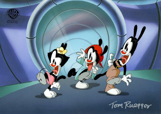 Animaniacs Original Production Cel Signed by Tom Ruegger: Yakko, Wakko, Dot