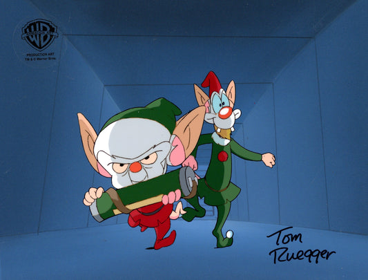 Pinky And The Brain Original Production Cel with Matching Drawing Signed by Tom Ruegger: Pinky, Brain