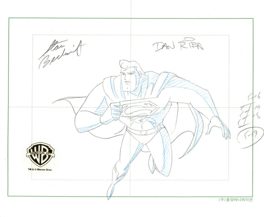 Superman The Animated Series Original Production Drawing Signed by Dan Riba and Stan Berkowitz: Superman