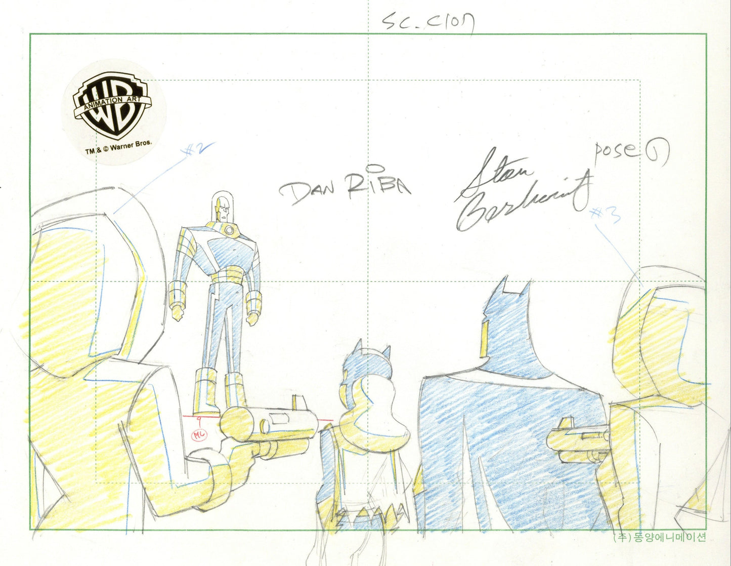 The New Batman Adventures Original Production Drawing Signed by Dan Riba and Stan Berkowitz: Mr. Freeze, Batman, Batgirl