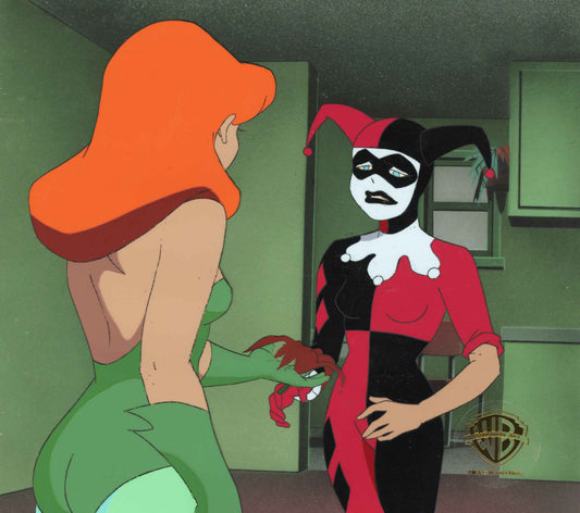 Batman The Animated Series Original Production Cel with Matching Drawing: Harley, Ivy