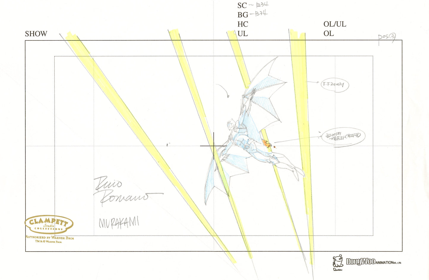 The Batman Original Production Drawing Signed by Glen Murakami and Rino Romano: Batman