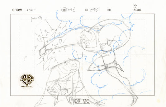 The New Batman Adventures Original Production Layout Drawing: Batman, Bane