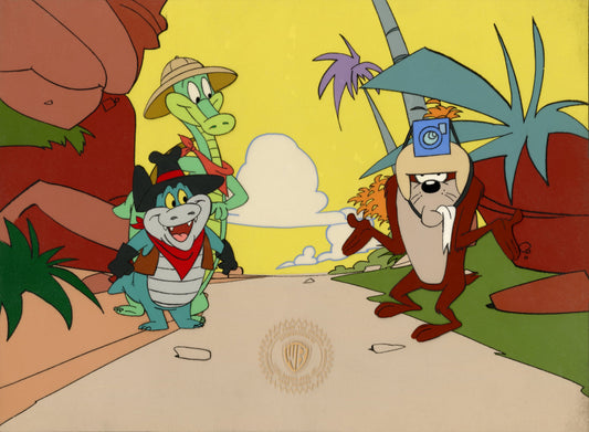 Looney Tunes Original Production Cel on Original Background: Taz, Axl Gator, Bull Gator