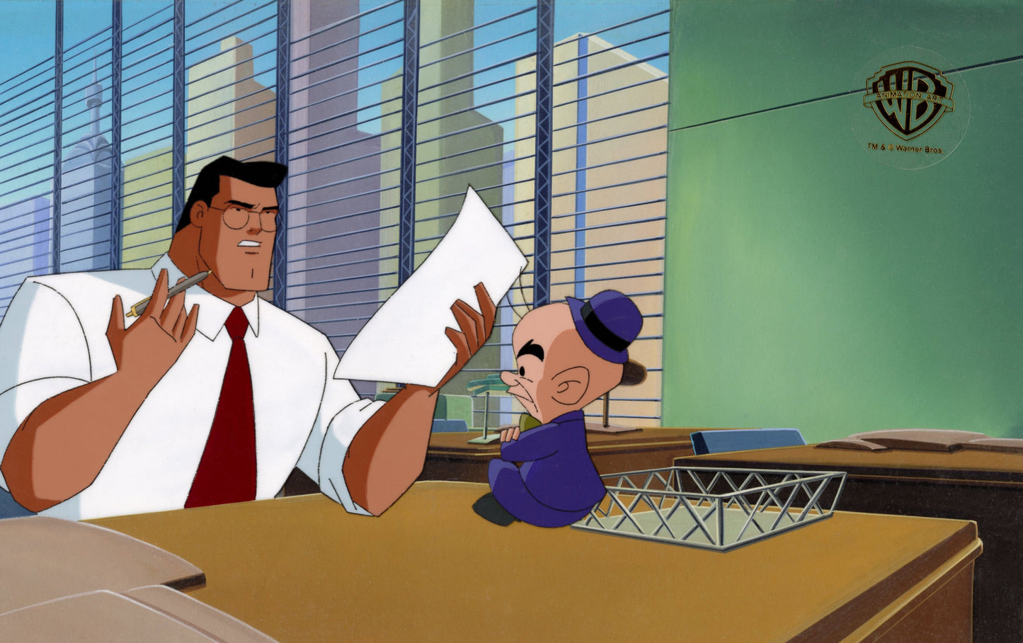 Superman The Animated Series Original Production Cel on Original Background: Clark Kent, Mr. Mxyzptlk