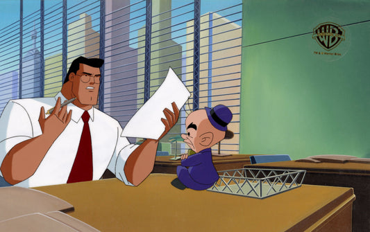 Superman The Animated Series Original Production Cel on Original Background: Clark Kent, Mr. Mxyzptlk