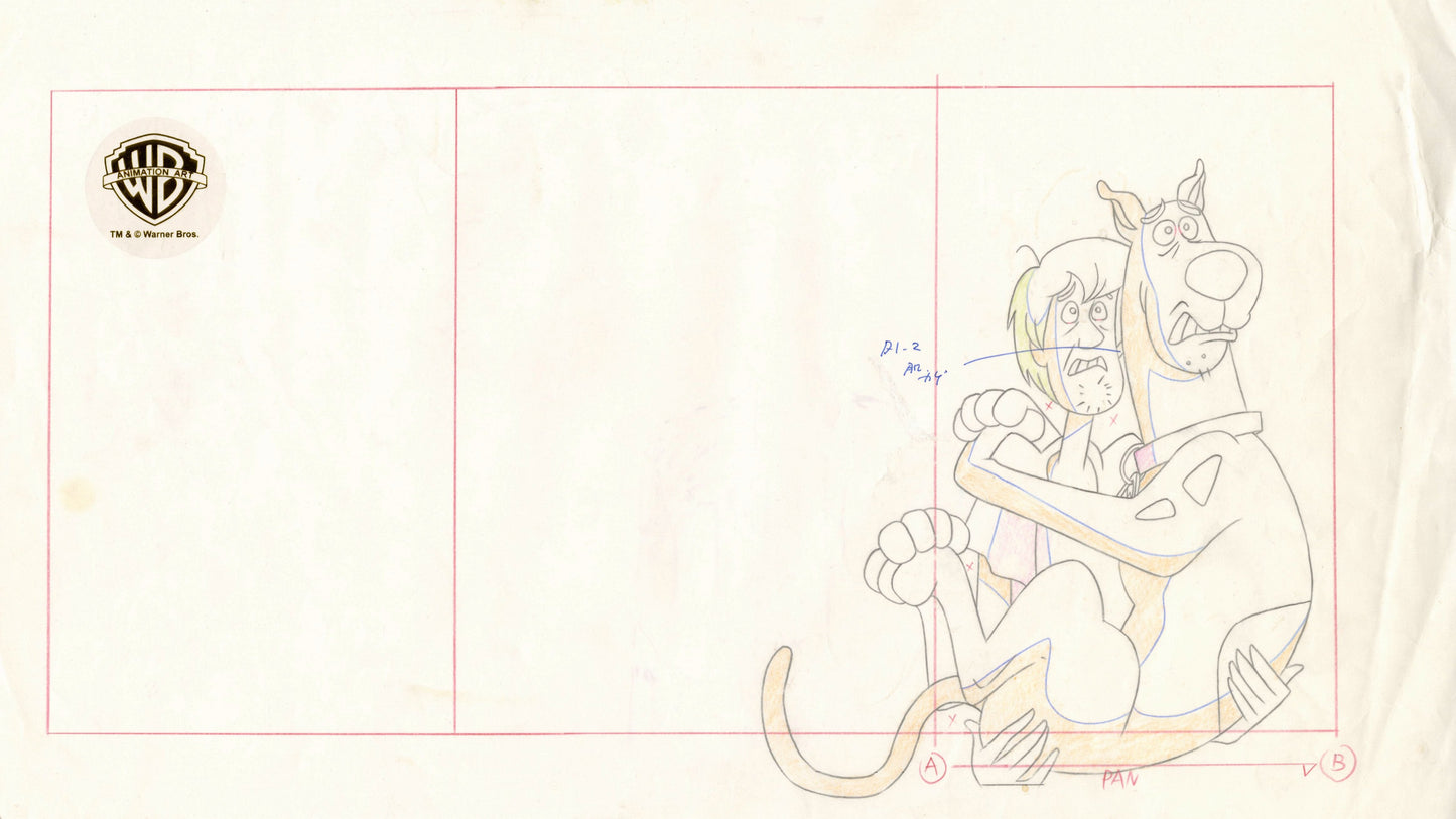 Scooby-Doo and the Witch's Ghost Original Production Cel and Matching Layout Drawing Signed by Bob Singer: Scooby-Doo, Shaggy, Daphne, Fred, Ben Ravencroft