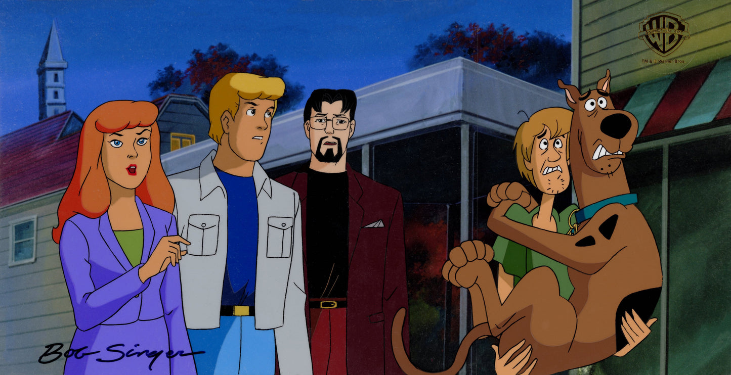 Scooby-Doo and the Witch's Ghost Original Production Cel and Matching Layout Drawing Signed by Bob Singer: Scooby-Doo, Shaggy, Daphne, Fred, Ben Ravencroft