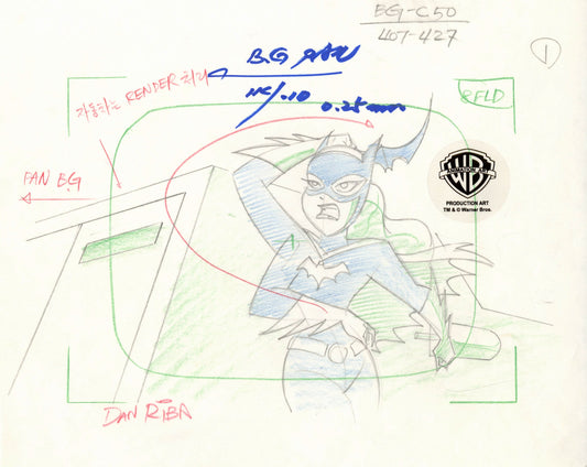 The New Batman Adventures Original Production Drawing Signed by Dan Riba: Batgirl