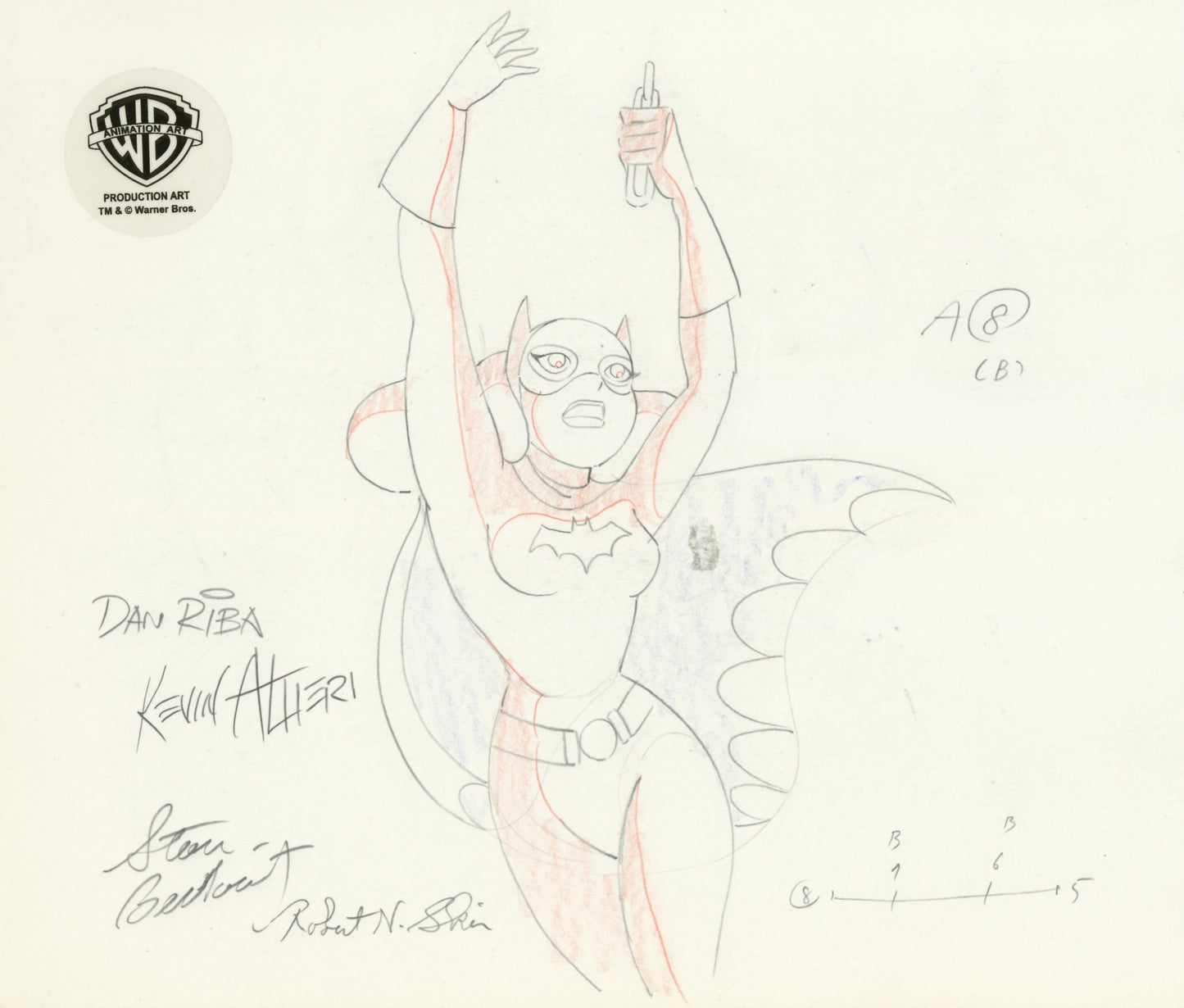 Batman The Animated Series Original Production Drawing Signed by Kevin Altieri, Dan Riba, Stan Berkowitz, Robert Skir: Batgirl
