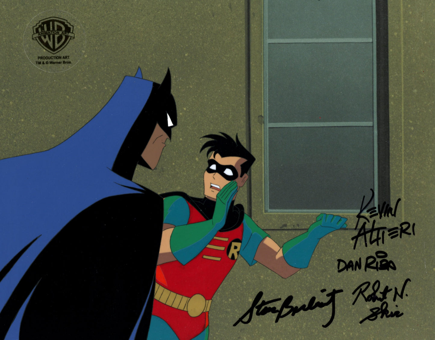 Batman The Animated Series Original Production Cel Signed by Kevin Altieri, Dan Riba, Stan Berkowitz, Robert Skir: Batman and Robin
