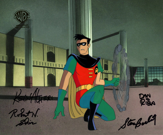 Batman The Animated Series Original Production Cel Signed by Kevin Altieri, Dan Riba, Stan Berkowitz, Robert Skir: Robin