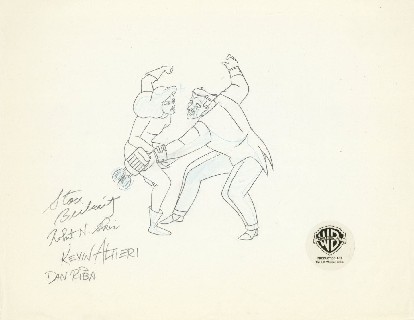 Batman Mask of the Phantasm Original Production Cel with Matching Drawing Signed by Kevin Altieri, Dan Riba, Stan Berkowitz, Robert Skir: Joker, Andrea