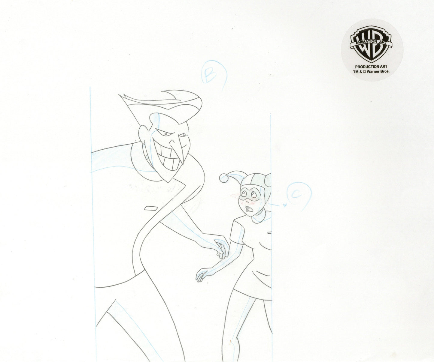 The New Batman Adventures Original Production Cel with Matching Drawing: Joker, Harley Quinn