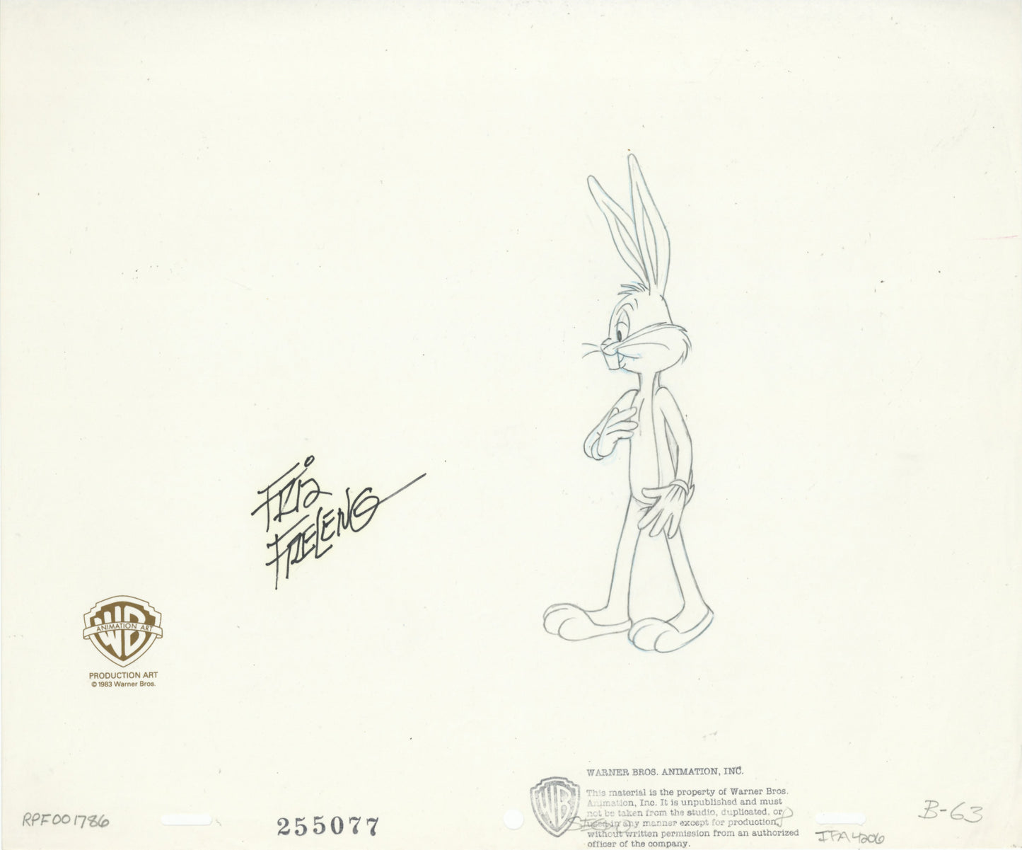Looney Tunes Original Production Drawing with Hand-Painted Cel Recreation Double Signed by Friz Freleng: Bugs Bunny