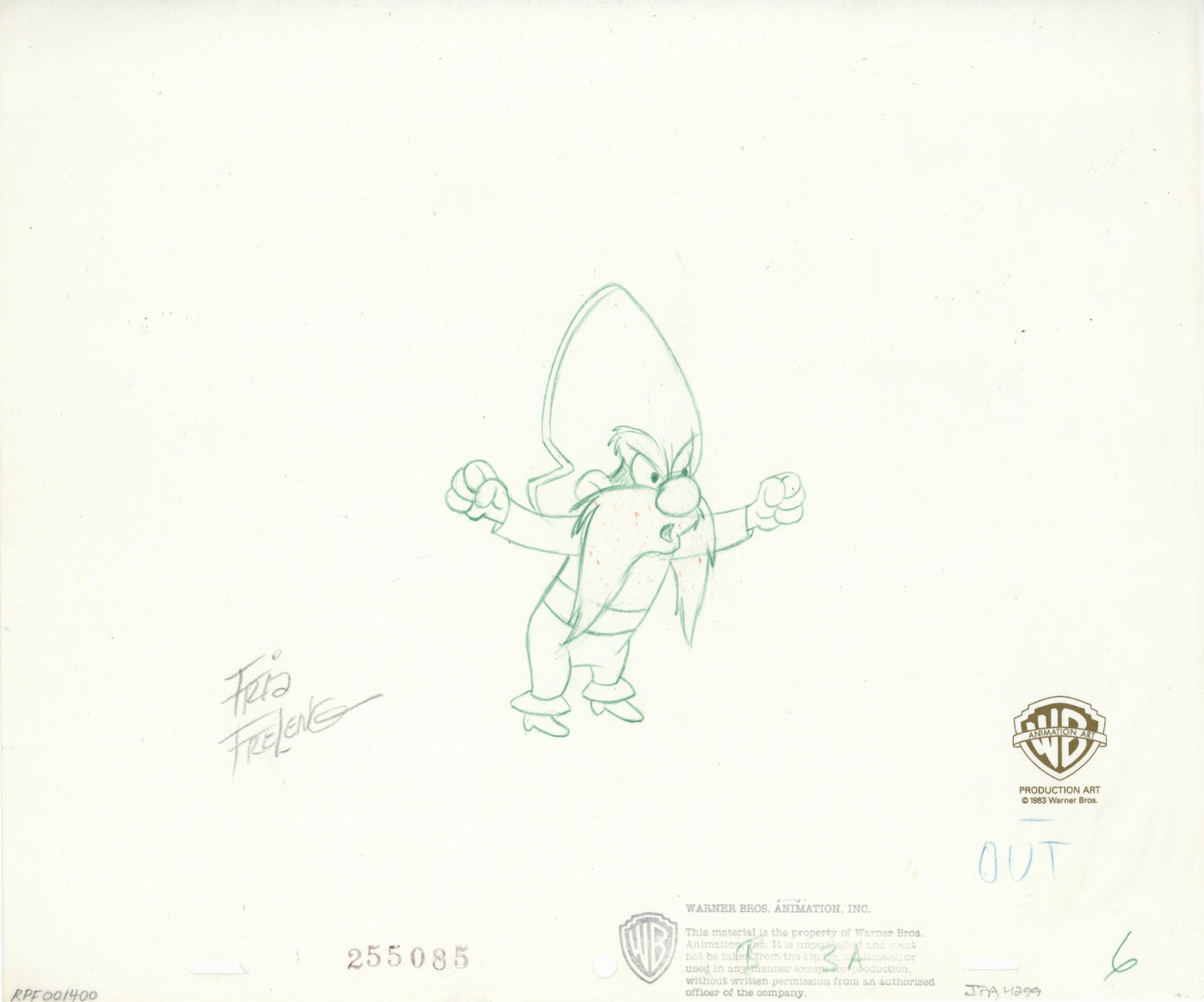 Looney Tunes Original Production Drawing with Hand-Painted Cel Recreation Double Signed by Friz Freleng: Yosemite Sam