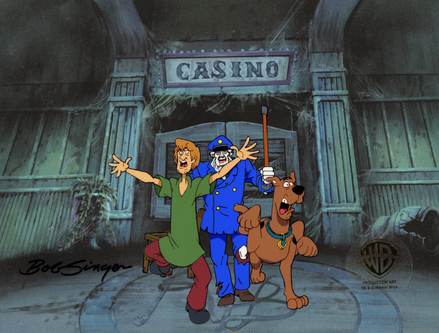 Scooby-Doo on Zombie Island Original Production Cel with Matching Drawings Signed by Bob Singer: Scooby, Shaggy, Zombie Boat Captain