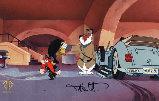 Looney Tunes Original Production Cel Signed By Darrell Van Citters: Sam Sheepdog and Yosemite Sam