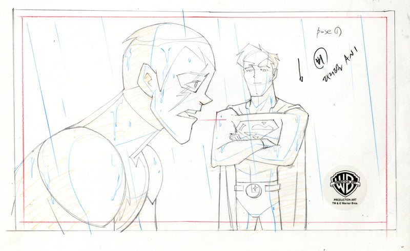 Legion of Superheroes Original Production Drawing: Superman and Lightning Lad