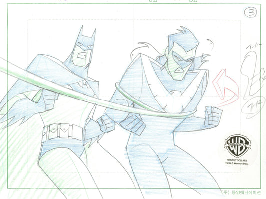 The New Batman Adventures Original Production Layout Drawing: Batman and Nightwing