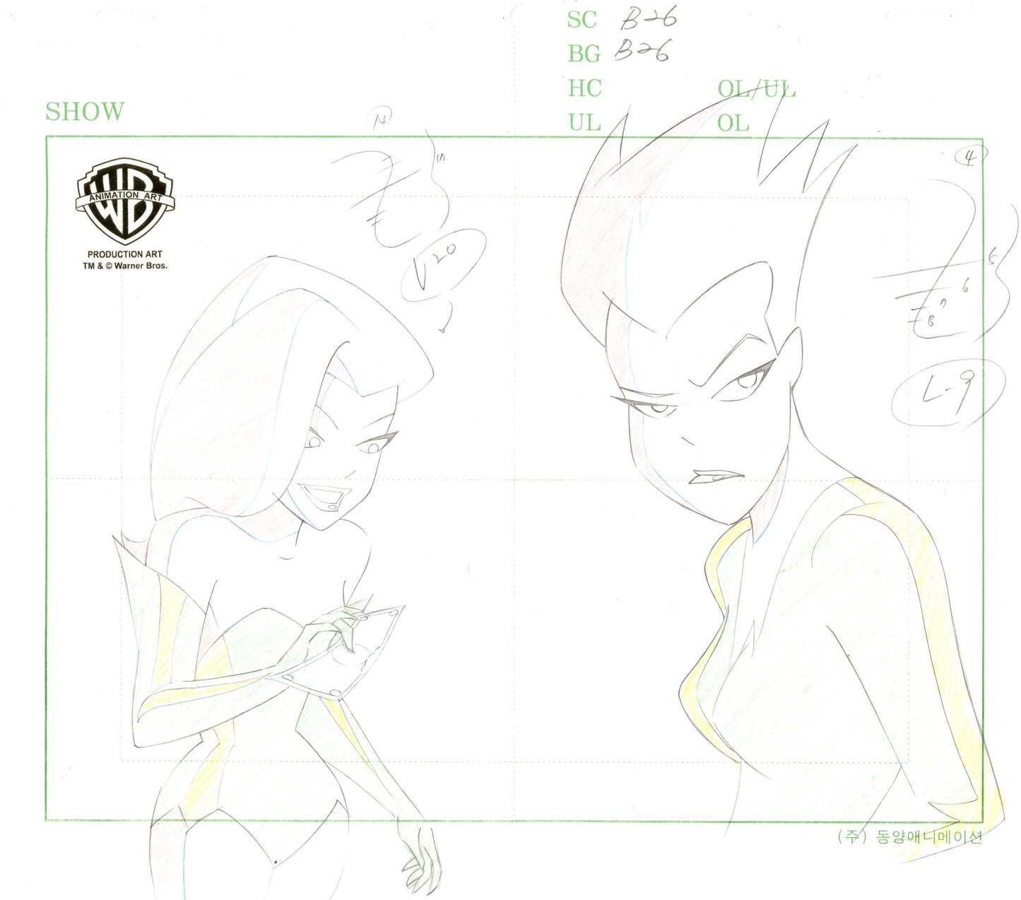 The New Batman Adventures Original Production Drawing: Poison Ivy and Livewire