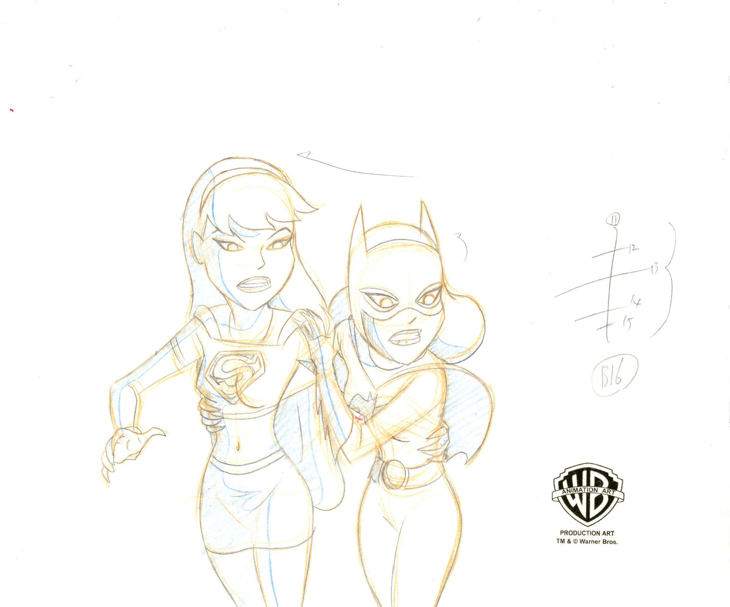The New Batman Adventures Original Production Drawing: Supergirl and Batgirl