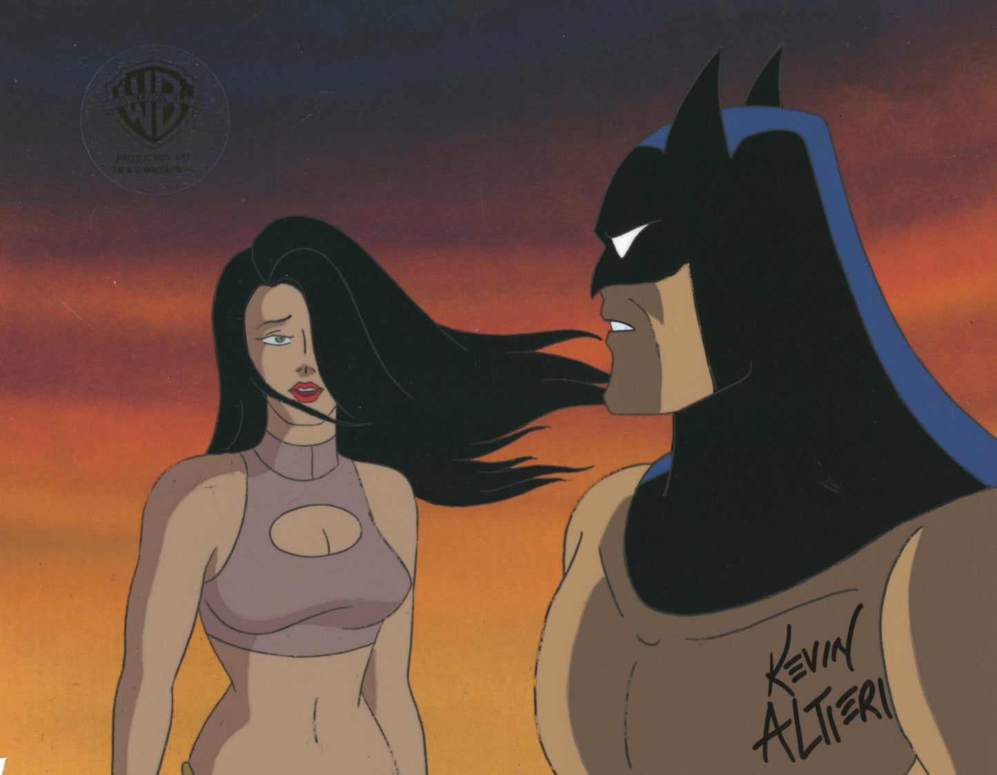 Batman The Animated Series Original Production Cel Signed by Kevin Altieri with Matching Drawing: Batman, Talia