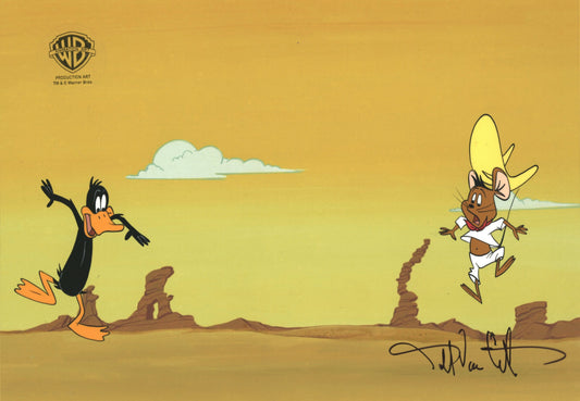Looney Tunes Original Production Cel signed by Darrell Van Citters: Daffy and Speedy