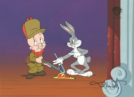 Looney Tunes Original Production Cel signed by Darrell Van Citters: Elmer and Bugs Bunny