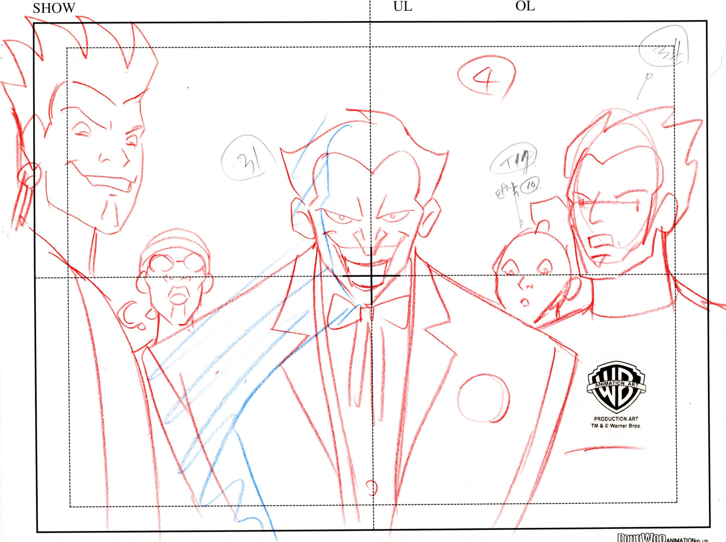 Static Shock Original Production Layout Drawing: Joker, Shiv, Talon, Kangor, Hotstreak