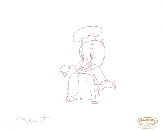 Porky Pig Original Production Drawing Signed by Darrell Van Citters