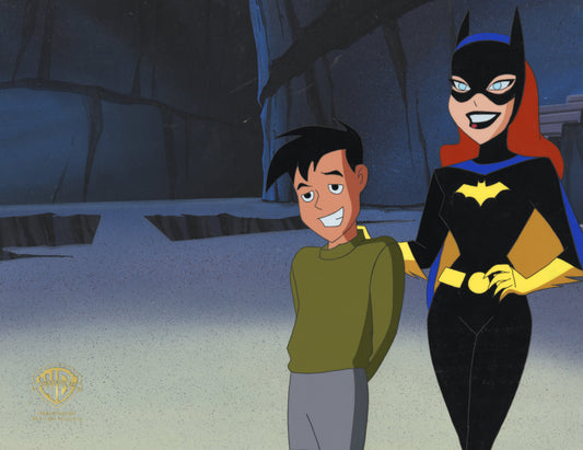 Batman The Animated Series Original Production Cel on Original Background: Batgirl and Tim