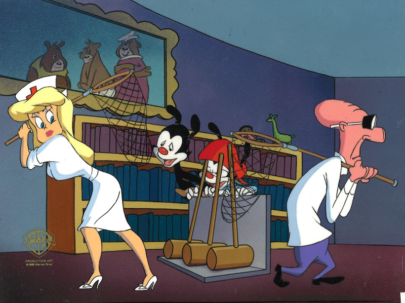 Animaniacs Original Production Cel: Nurse, Yakko, Wakko, and Dr. Scratchansniff Original Production Cel Warner Bros. Studio Art Unframed 