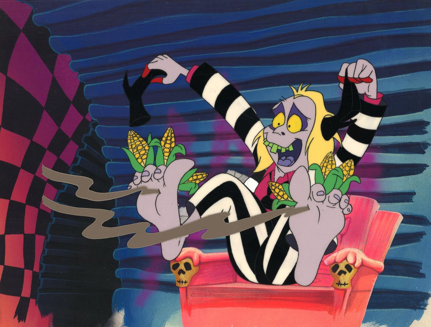 Beetlejuice The Animated Series Original Production Cel on Original Background with Matching Drawing:  Beetlejuice