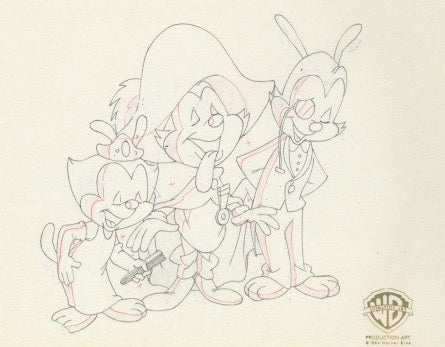 Animaniacs Original Production Drawing: Yakko, Wakko, and Dot