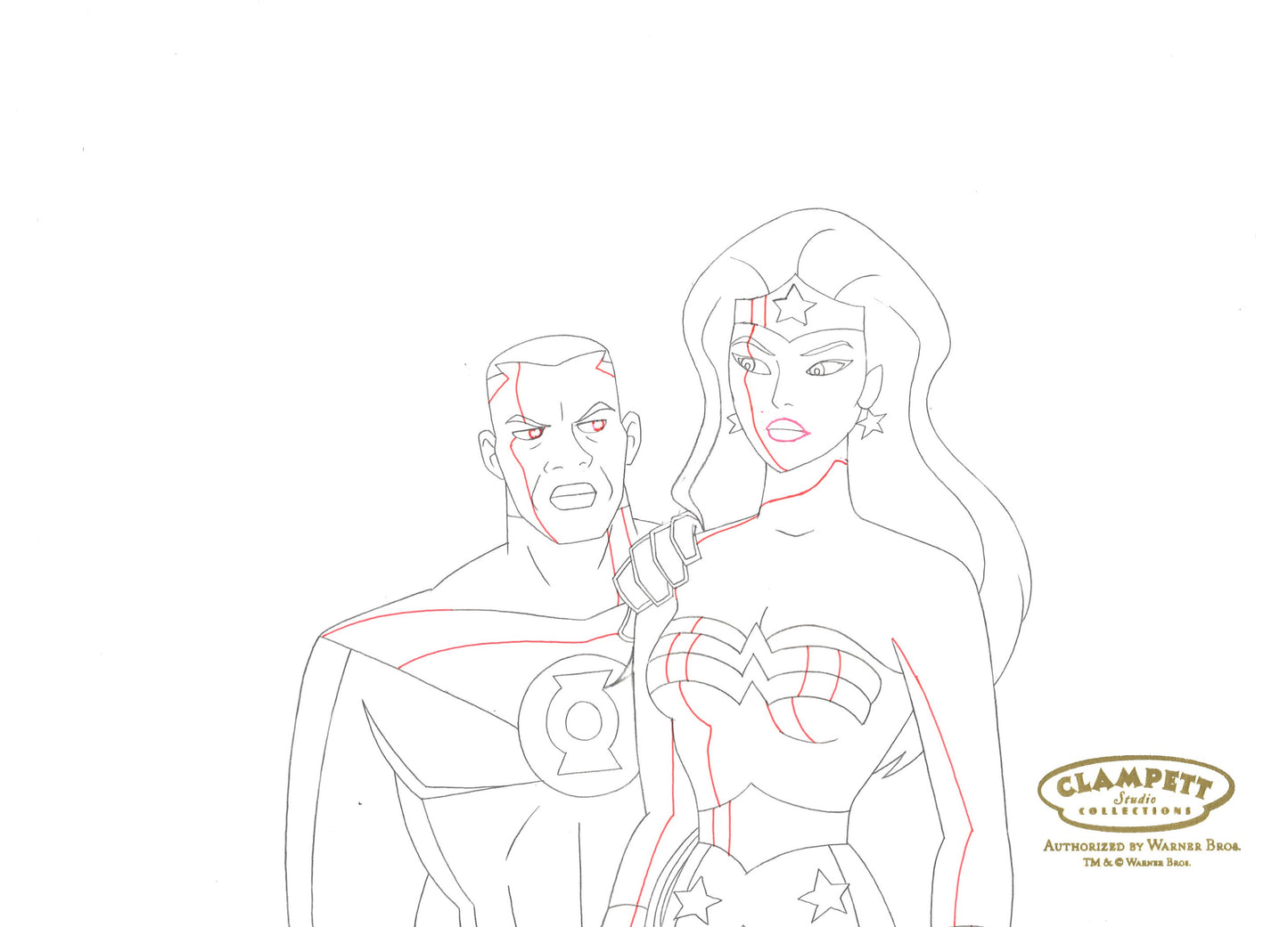 Justice League Original Production Drawing: Wonder Woman and Green Lantern