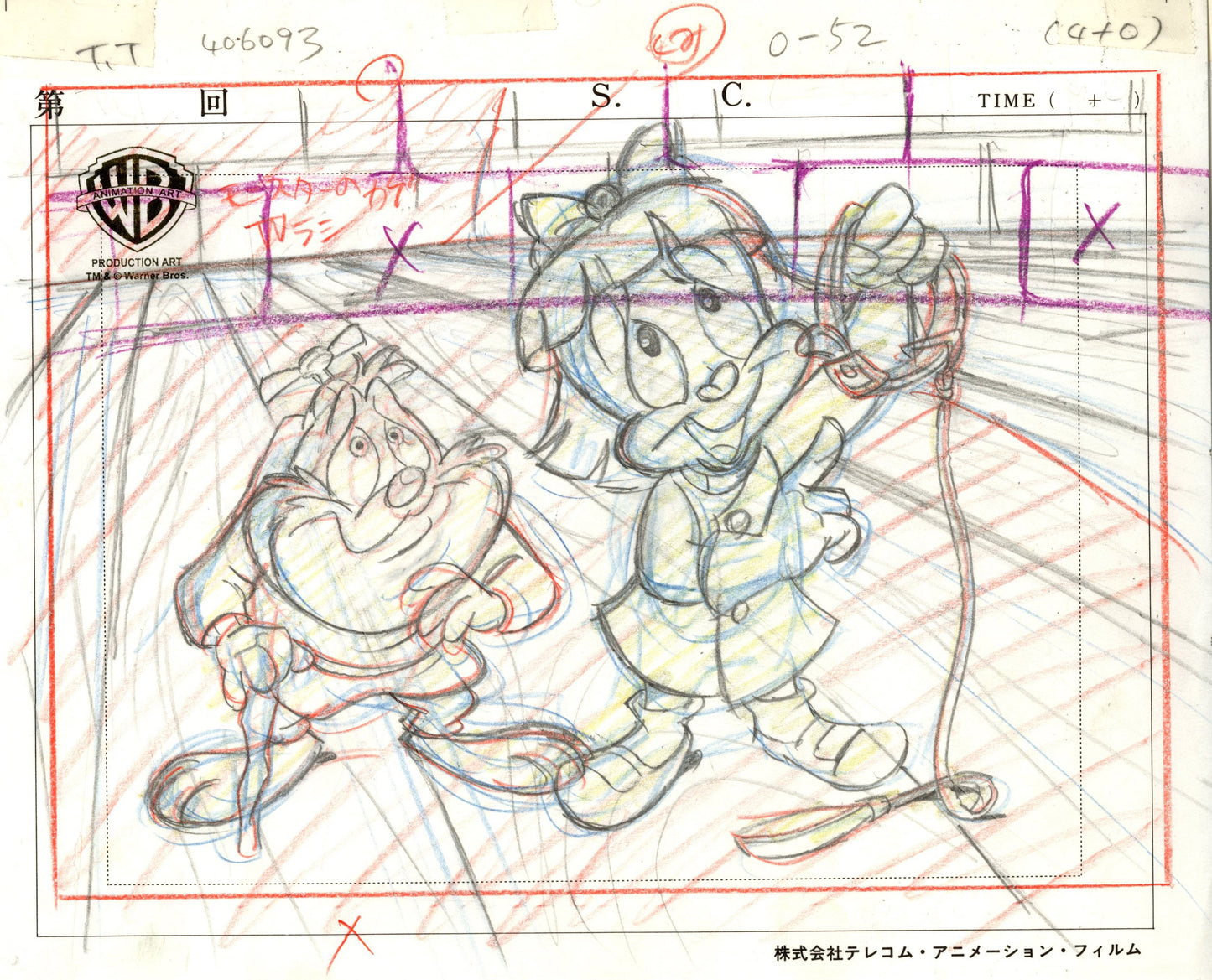 Tiny Toons Original Production Drawing: Dizzy Devil and Elmyra