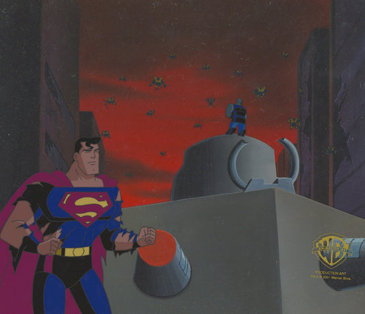 Superman the Animated Series Original Production Cel on Original Background: Superman and Darkseid