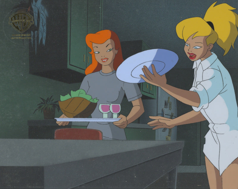 Batman The Animated Series Original Production Cel on Original Background: Poison Ivy and Harleen