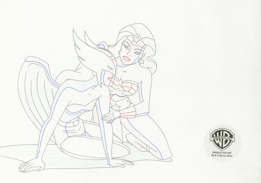 Justice League Original Production Drawing: Wonder Woman and Hawkgirl