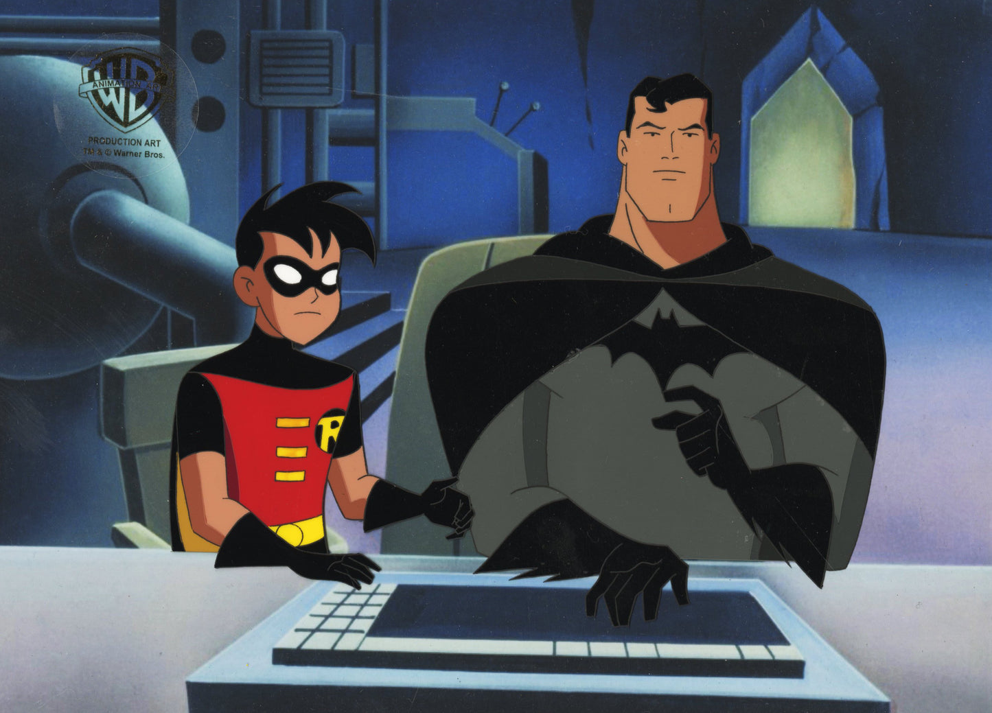 Superman the Animated Series Original Production Cel With Matching Drawing: Superbat and Robin