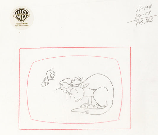 Looney Tunes Original Production Drawing: Sylvester and Tweety