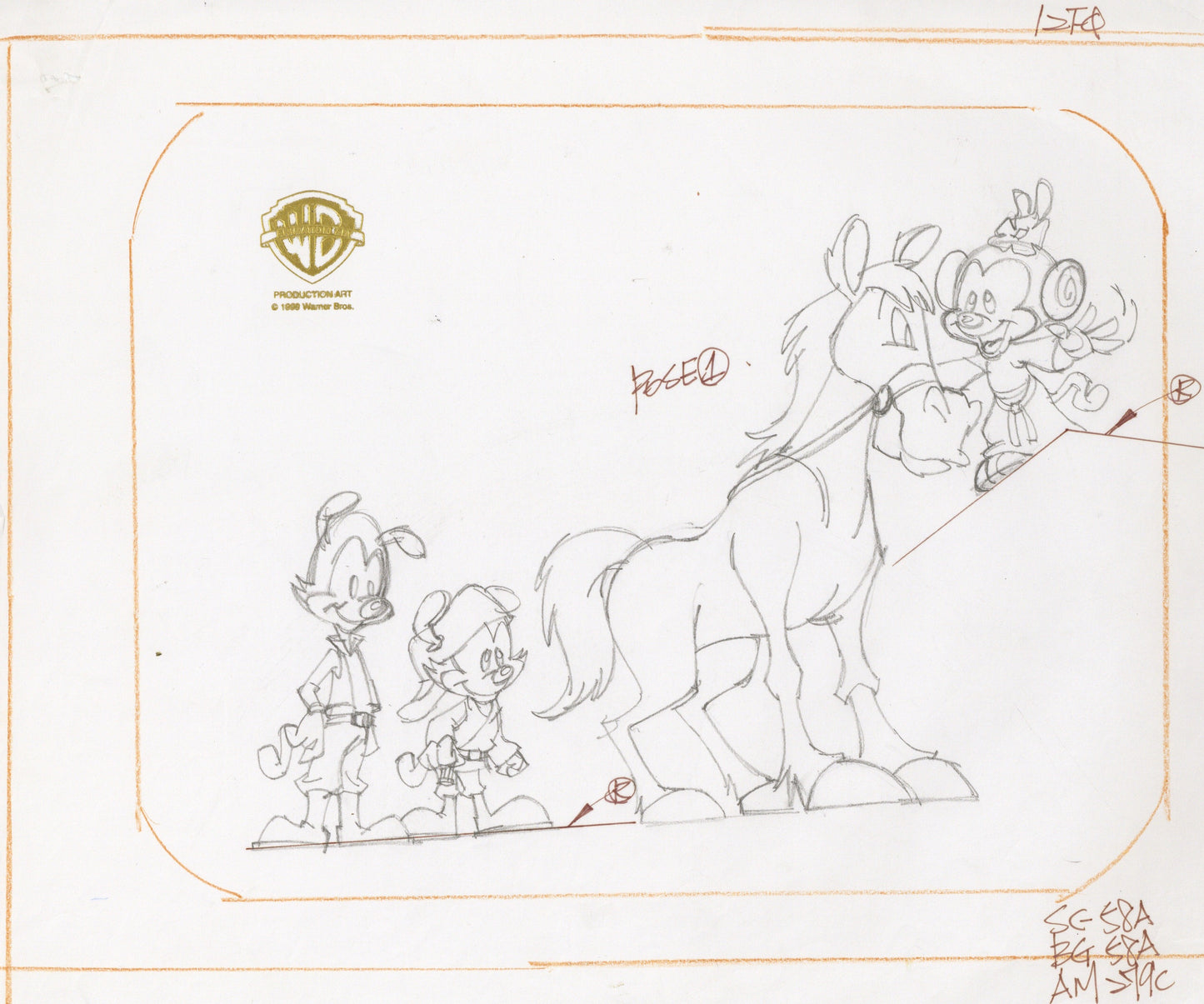 Star Warners - Pinky and the Brain Original Production Drawing: Yakko, Wakko, and Dot