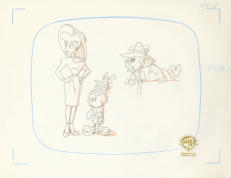 Animaniacs Original Production Drawing: Yakko, Dot, and Nurse