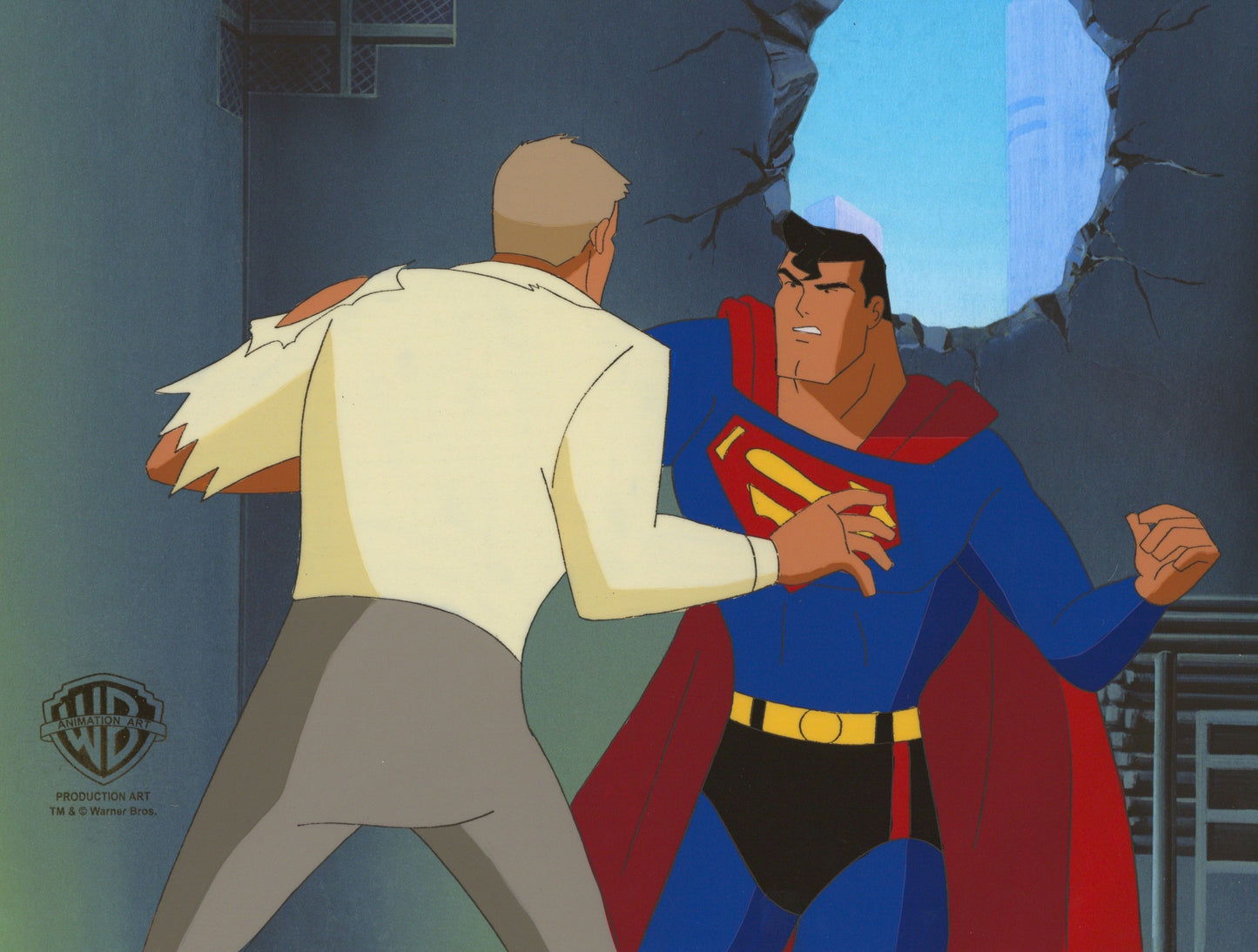 Superman the Animated Series Original Production Cel With Matching Drawing: Superman
