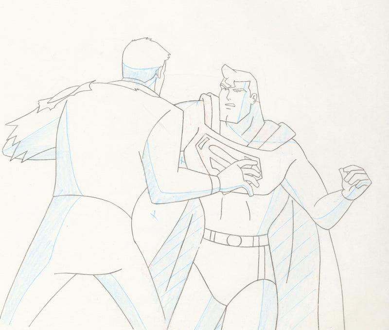 Superman the Animated Series Original Production Cel With Matching Drawing: Superman