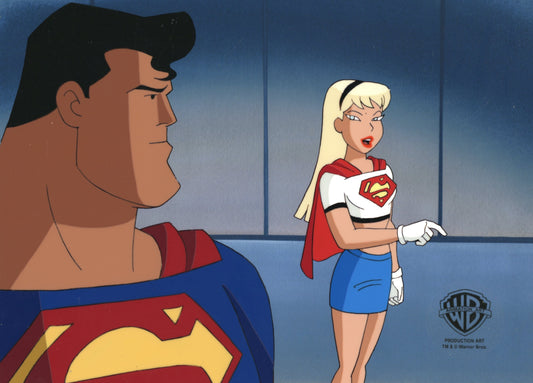 Superman the Animated Series Original Production Cel With Matching Drawing: Superman and Supergirl