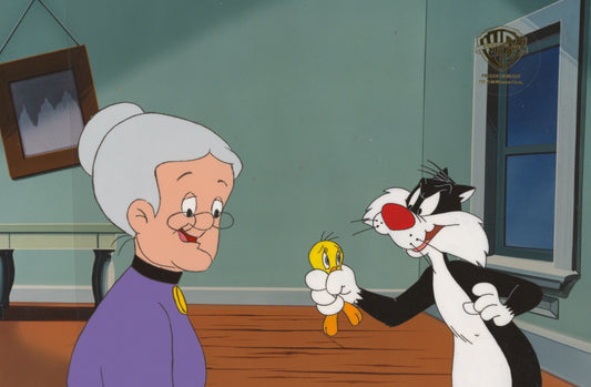 Sylvester and Tweety Mysteries Original Production Cel:  Granny, Sylvester, and Tweety