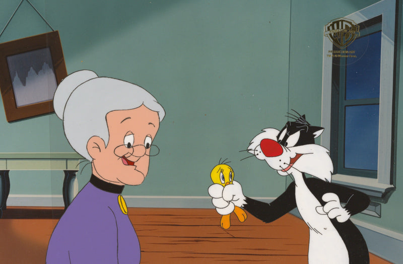 Sylvester and Tweety Mysteries Original Production Cel:  Granny, Sylvester, and Tweety